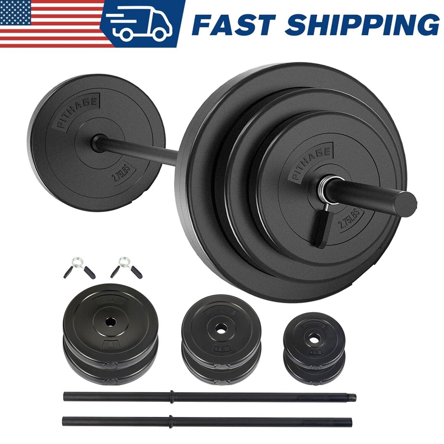 Rubber Adjustable Barbell Weight Set 45Lb Fitness Weights Lifting for Home Gym