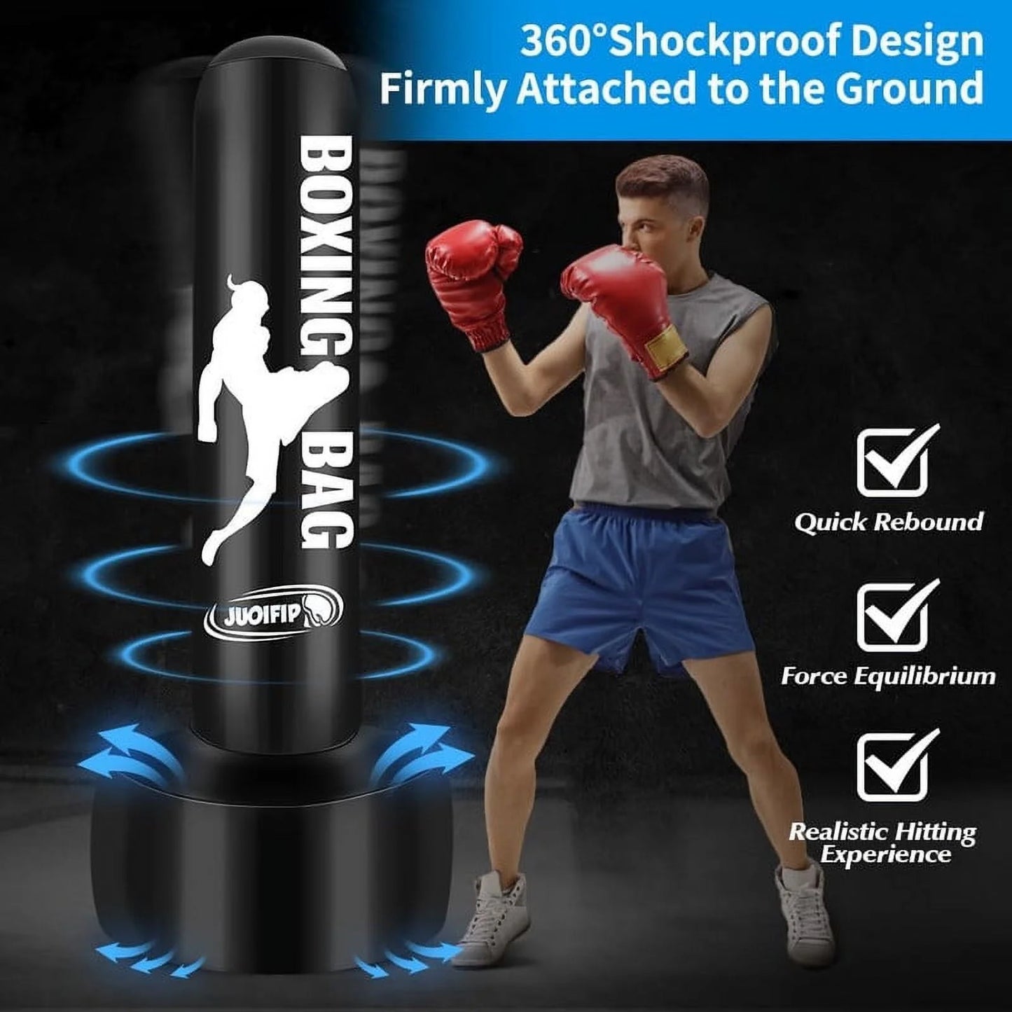 Standing Punching Bag for Adults 69'' Heavy Bag with Stand Inflatable Boxing Bags Freestanding Kickboxing Bag Equipment for Training MMA Muay Thai Fitness to Use Outdoor Indoor